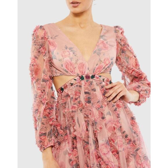 Mac Duggal Pink Floral Midi Dress - Picture 2 of 8